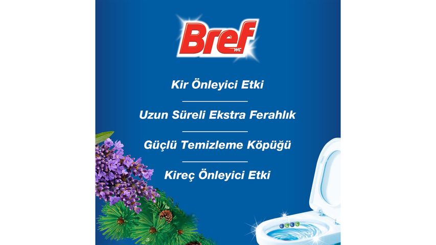 Bref Power Aktiv Klozet Blok 4'lü Çam ve Lavanta Kokulu Temizlik Ürünü Etkili Koku