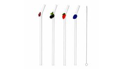 Finehome 4 Decorative Glass Straws + 1 Cleaning Brush