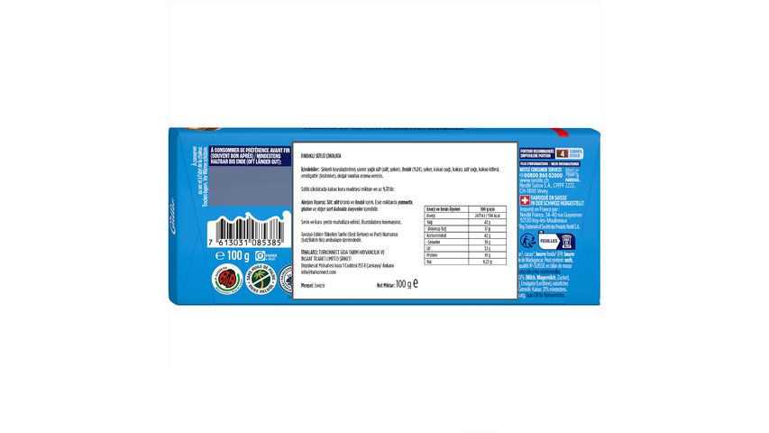 Cailler Sütlü Fındıklı Tablet Çikolata 100 g