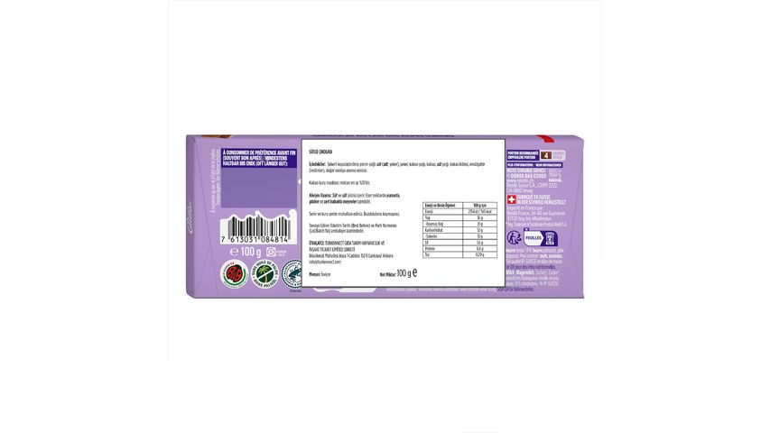 Cailler Sütlü Tablet Çikolata 100 g