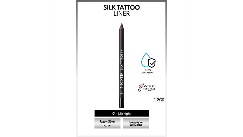Note Silk Tattoo Liner 01 Midnight – Suya Dayanıklı İpeksi Jel Göz Kalemi (Siyah, Mat)