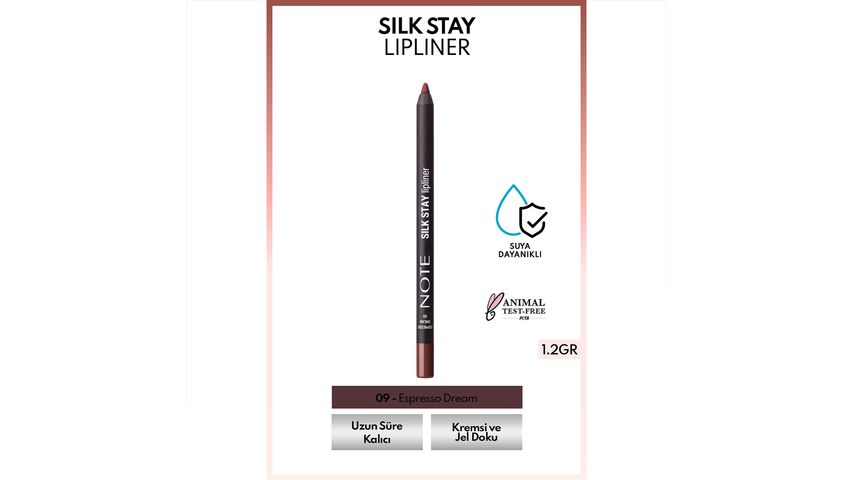 Note Silk Stay Lipliner 09 Espresso Dream Waterproof Silky Lip Pencil (Brown)