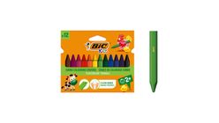 BIC Plastidecor Clean Hands Triangular Wax Crayons, 12 Colors