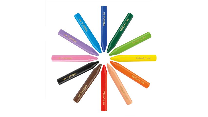 BIC Plastidecor Clean Hands Triangular Wax Crayons, 12 Colors