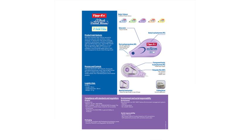 BIC Tipp-Ex Mini Pocket Mouse Correction Tape – Pastel 5-Pack
