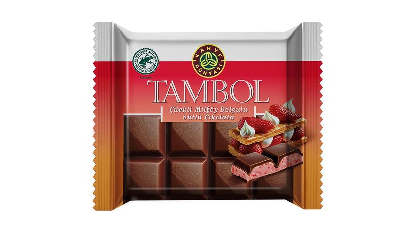 Kahve Dünyası Tambol Çilekli Milföy Dolgulu Sütlü Çikolata 100 g