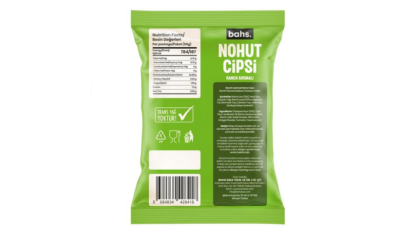 Bahs Ranch Flavored Chickpea Chips 50 g