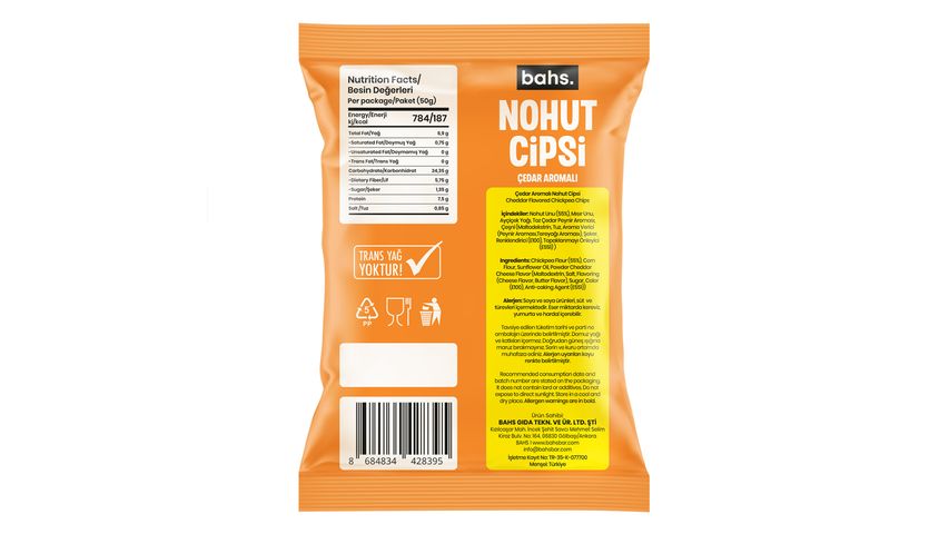 Bahs Cheddar Flavored Chickpea Chips 50 g