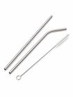 Finehome 2x Stainless Steel Straws & Cleaning Brush Set