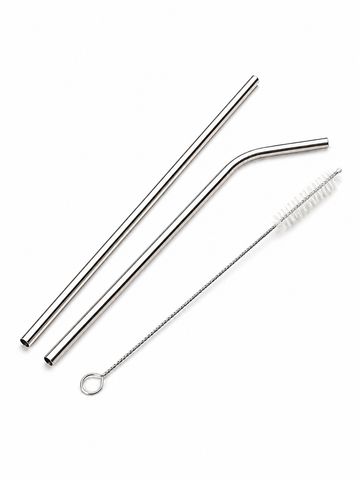 Finehome 2'li Çelik Pipet & Temizleme Fırçası Seti