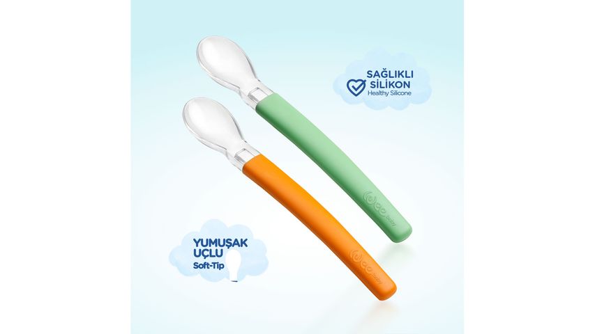 Wee Baby Silikon Uçlu 2'li Mama Kaşığı - Yeşil