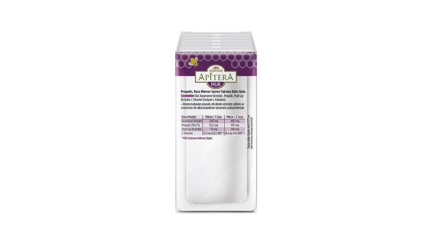 Balparmak Apitera MUR Doğal Bal & C Vitamini & Kara Mürver & Yeşil Çay & Propolis İçeren Takviye Edici 7’li Saşe