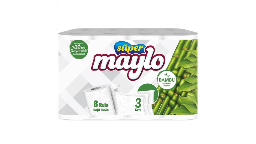 Maylo 3 Katlı Bambu Katkılı 8'li Kağıt Havlu