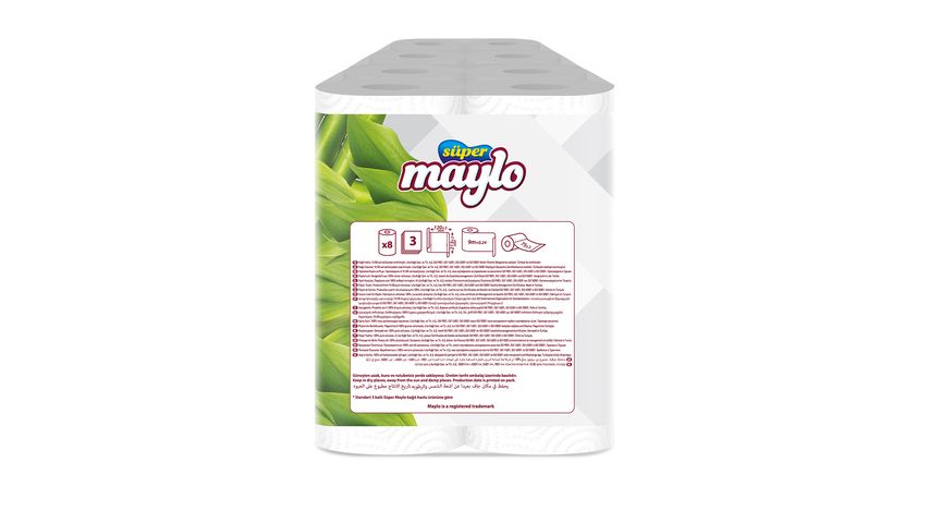 Maylo 3 Katlı Bambu Katkılı 8'li Kağıt Havlu
