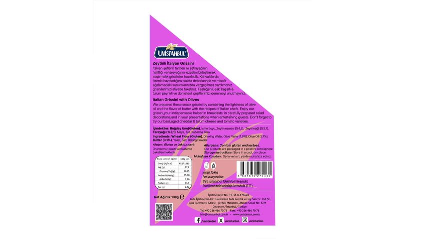 Unistanbul Zeytinli Grissini 130 g