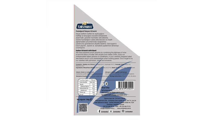 Unistanbul Fesleğenli Grissini 130 g