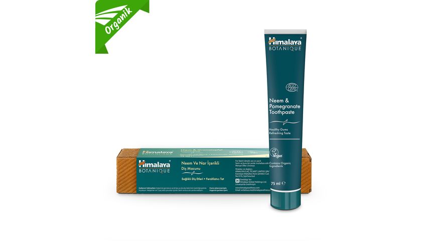 Himalaya Doğal Neem & Nar Özlü Florürsüz Diş Macunu Ecocert Cosmos Sertifikalı Organik Bileşenler 75 ml