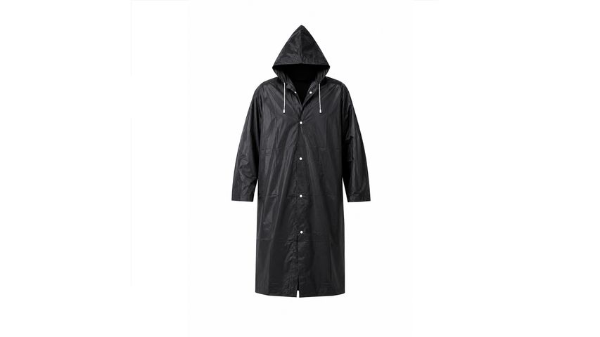 Unisex Black EVA Snap-Button Raincoat