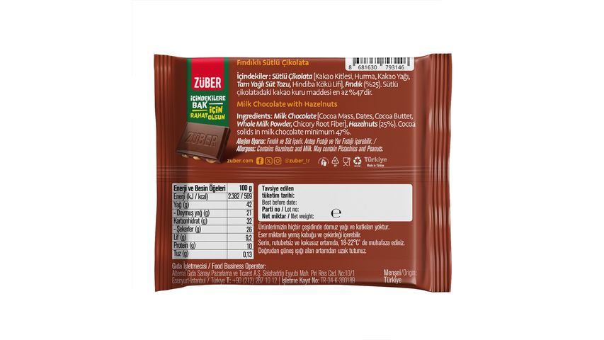 Züber Milk Chocolate with Hazelnuts 42 g