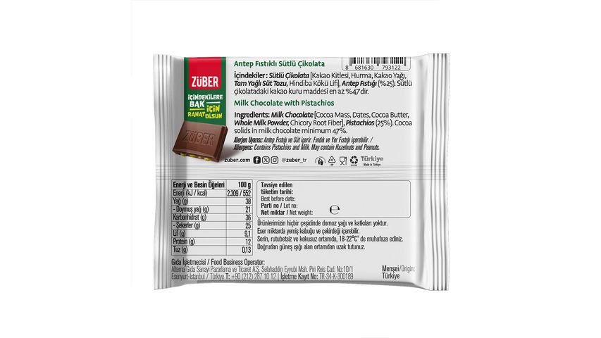 Züber Milk Chocolate with Pistachios 42 g