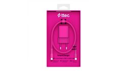 Ttec SmartCharger GaN 20W PD Travel Fast Charger, USB-C to USB-C 3A Cable, Pink