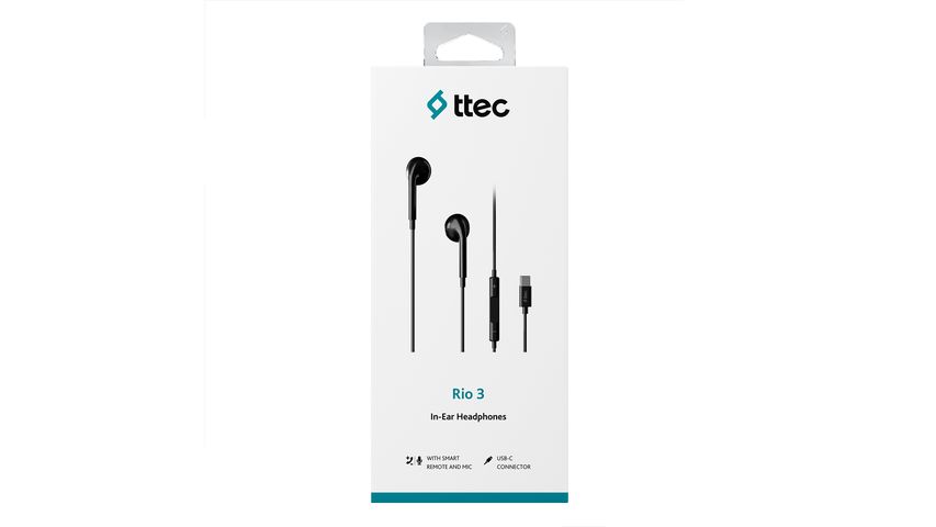 Ttec Rio 3 USB-C Stereo In-Ear Wired Earphones with Microphone, Black