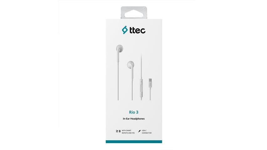 Ttec Rio 3 USB-C Stereo In-Ear Wired Earphones with Microphone, White