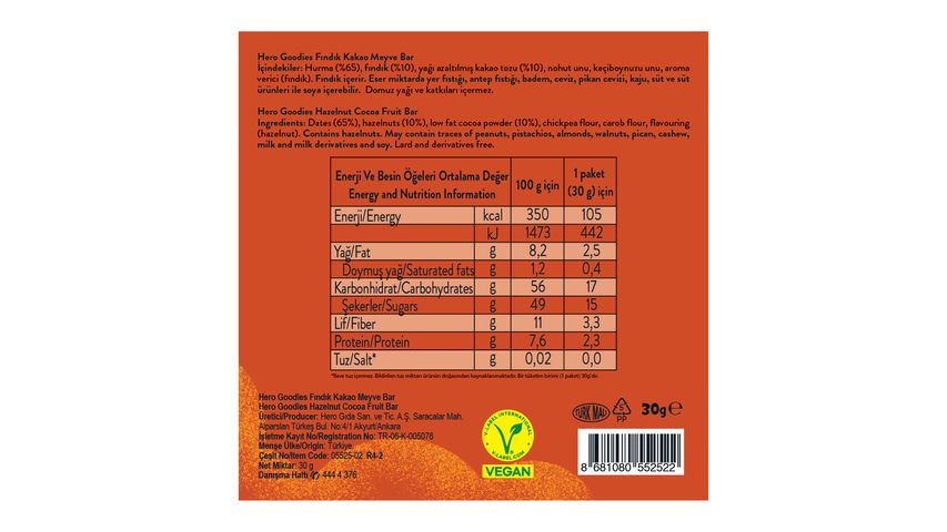 Hero Goodies Hazelnut Cocoa Fruit Bar 30 g