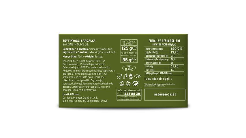 Dardanel Çanakkale Sardines in Olive Oil 125 g