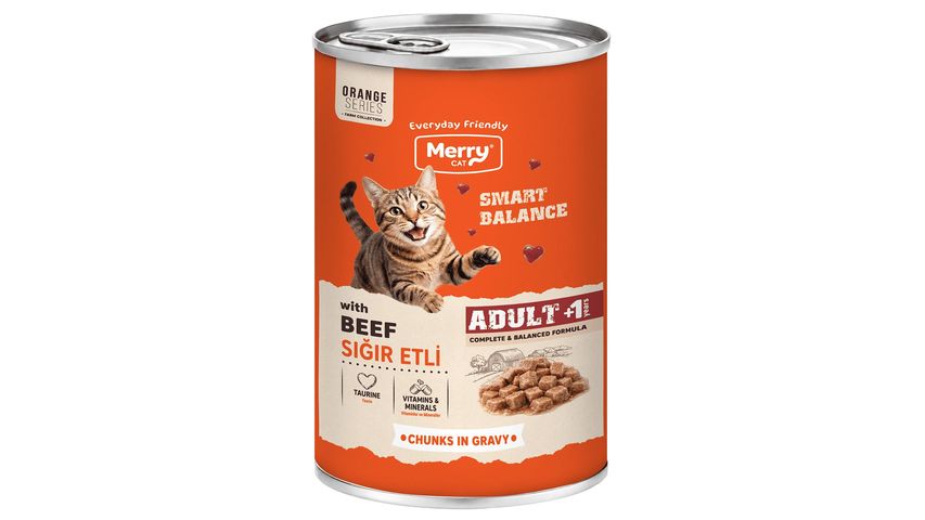 Merry Beef Chunks in Gravy Canned Wet Cat Food for Adult Cats 400 g