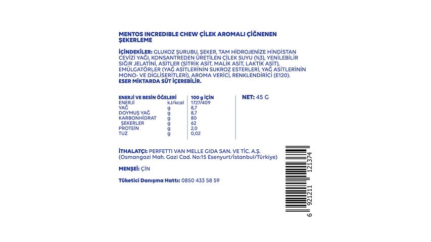 Mentos Incredible Chew Strawberry 45 g
