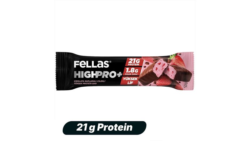 Fellas Chocolate-Coated HighPro+ Protein Bar – Strawberry Flavor, 50 g