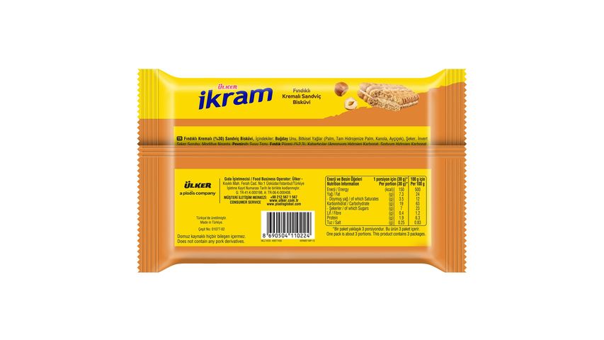 Ülker İkram Extra Hazelnut Cream Filled Biscuits 3 x 90 g