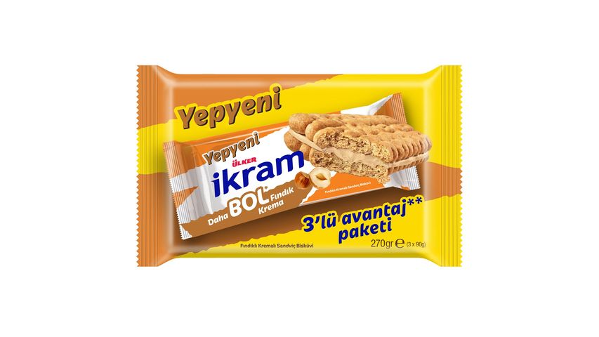 Ülker İkram Extra Hazelnut Cream Filled Biscuits 3 x 90 g