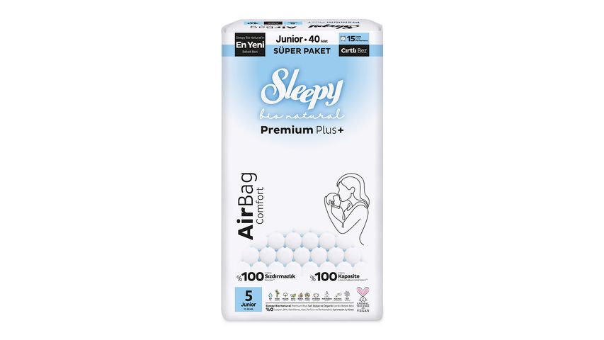 Sleepy Junior No. 5 Bio Natural Premium Airbag Fastening Baby Diapers – 40 Count