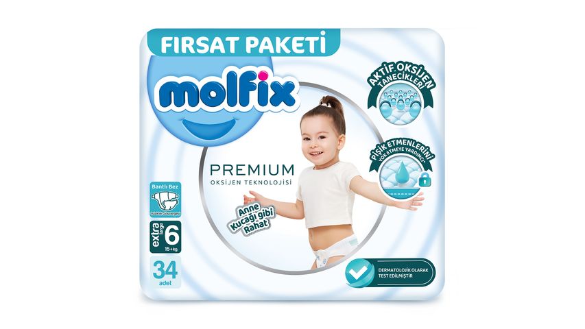 Molfix Premium Baby Diapers Size 6 Extra Large 34 Count