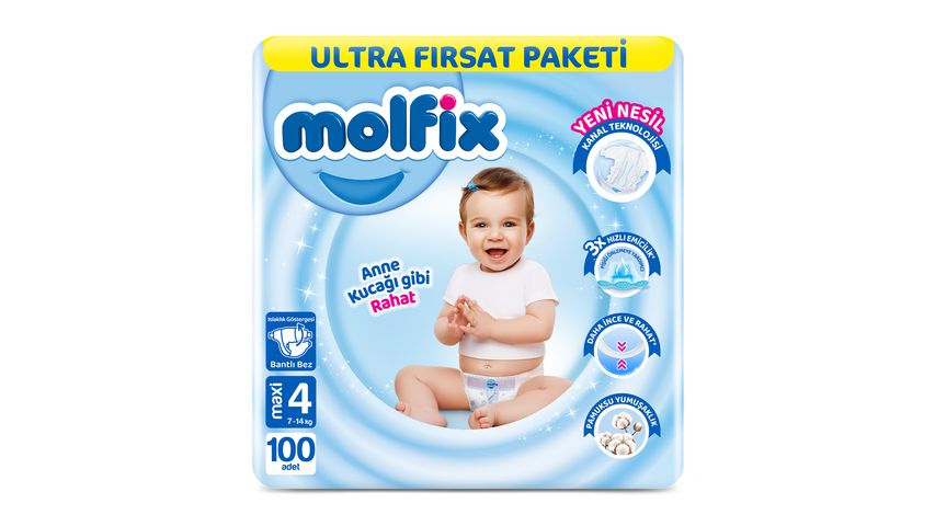 Molfix 3D Baby Diapers Size 4 Maxi 100 Count
