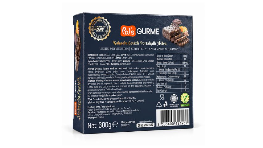 Pol's Gourmet Cocoa, Orange & Walnut Halva 300 g