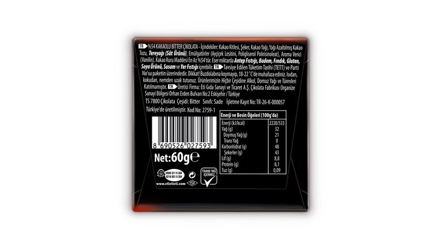 Eti Karam 54% Cocoa Dark Chocolate 60 g