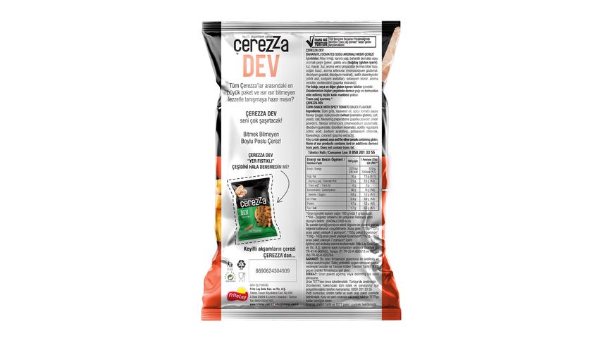 Çerezza Giant Spicy Tomato Sauce Flavored Corn Snacks Party Size 150 g